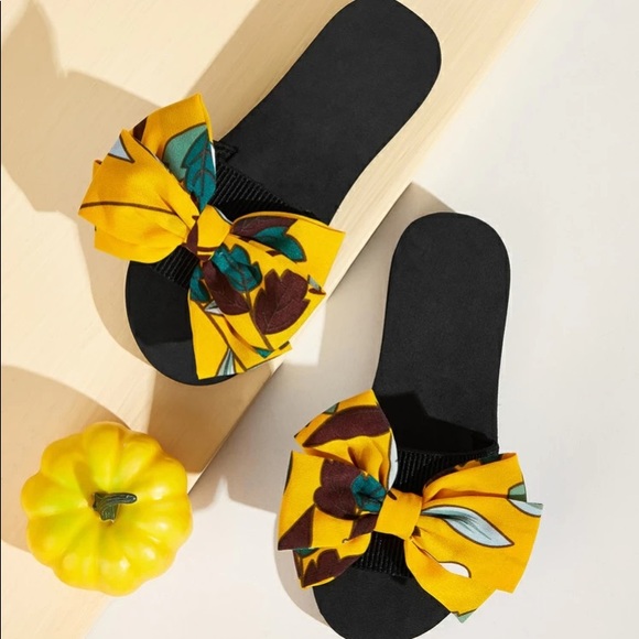 Shoes - NEW Boutique! 
Colorful Yellow Bow Slides